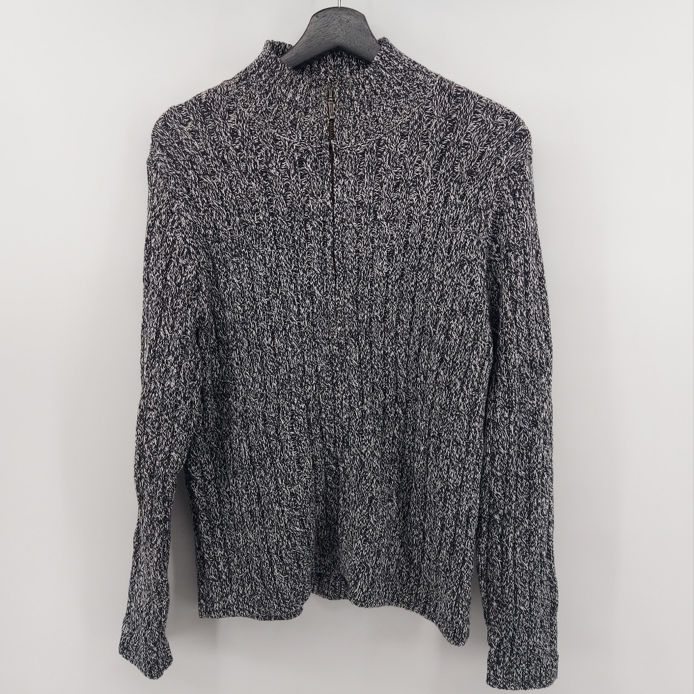 L.L. Bean Cotton Cableknit Black and White Full Zip Cardigan Size XL Petite